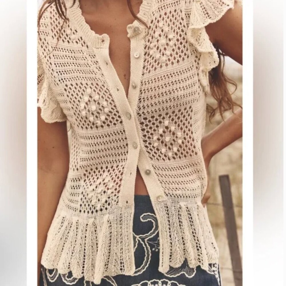 ZARA POINTELLE RUFFLED CARDIGAN NWT